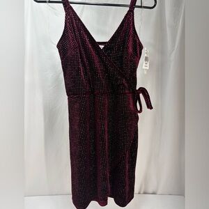 NWT Speechless Velvet Faux Wrap Party Dress Rhinestone Studded Burgundy Mini M